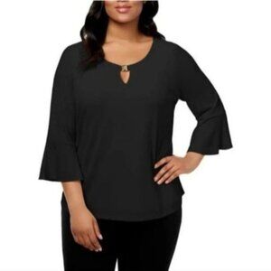 Calvin Klein Bell Sleeve Gold Bar Keyhole Top,Size XS